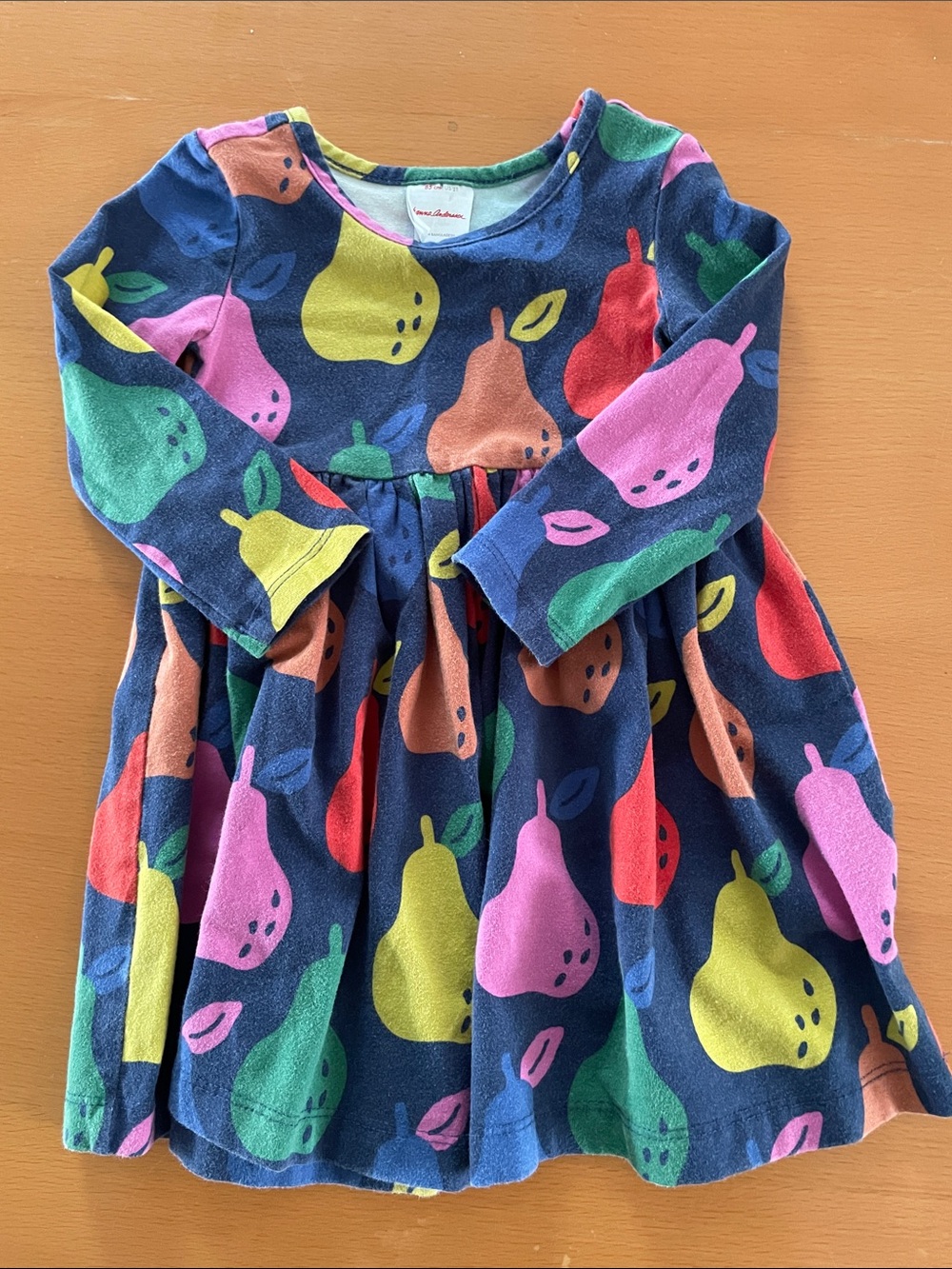 Children's Pear-Print Long Sleeve Dress - Navy with Multi-Color Pears